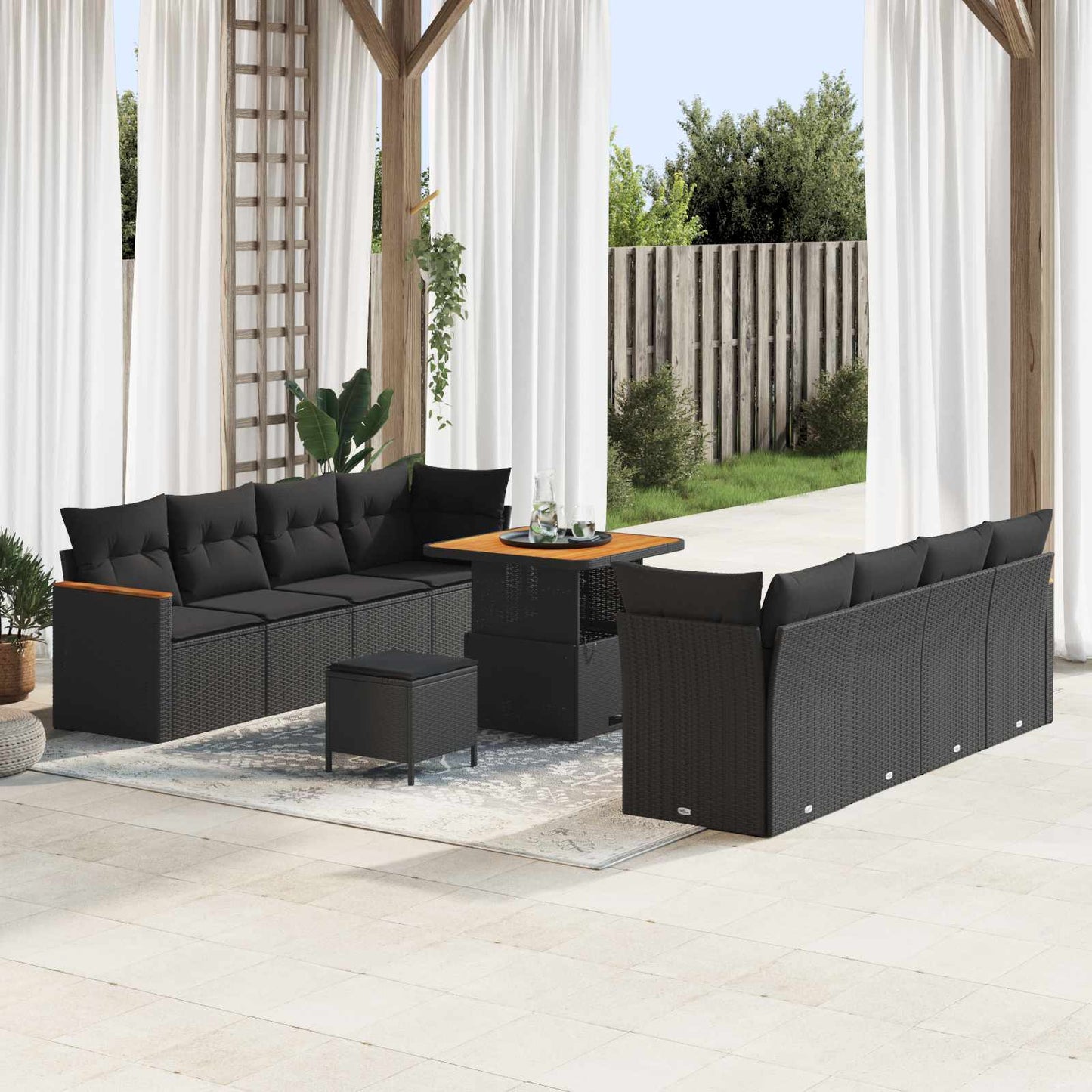 Gartensofa-set mit Kissen 12 pcs Schwarz Poly-Rattan