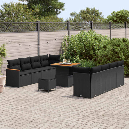 Gartensofa-set mit Kissen 12 pcs Schwarz Poly-Rattan