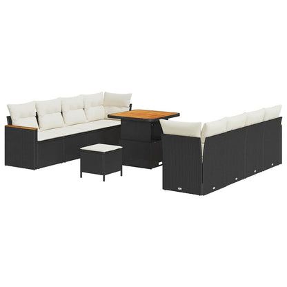 vidaXL Gartensofa-set mit Kissen 12 pcs Schwarz Poly-Rattan