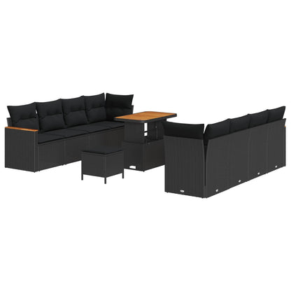 Gartensofa-set mit Kissen 12 pcs Schwarz Poly-Rattan
