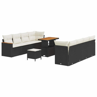 vidaXL Gartensofa-set mit Kissen 12 pcs Schwarz Poly-Rattan