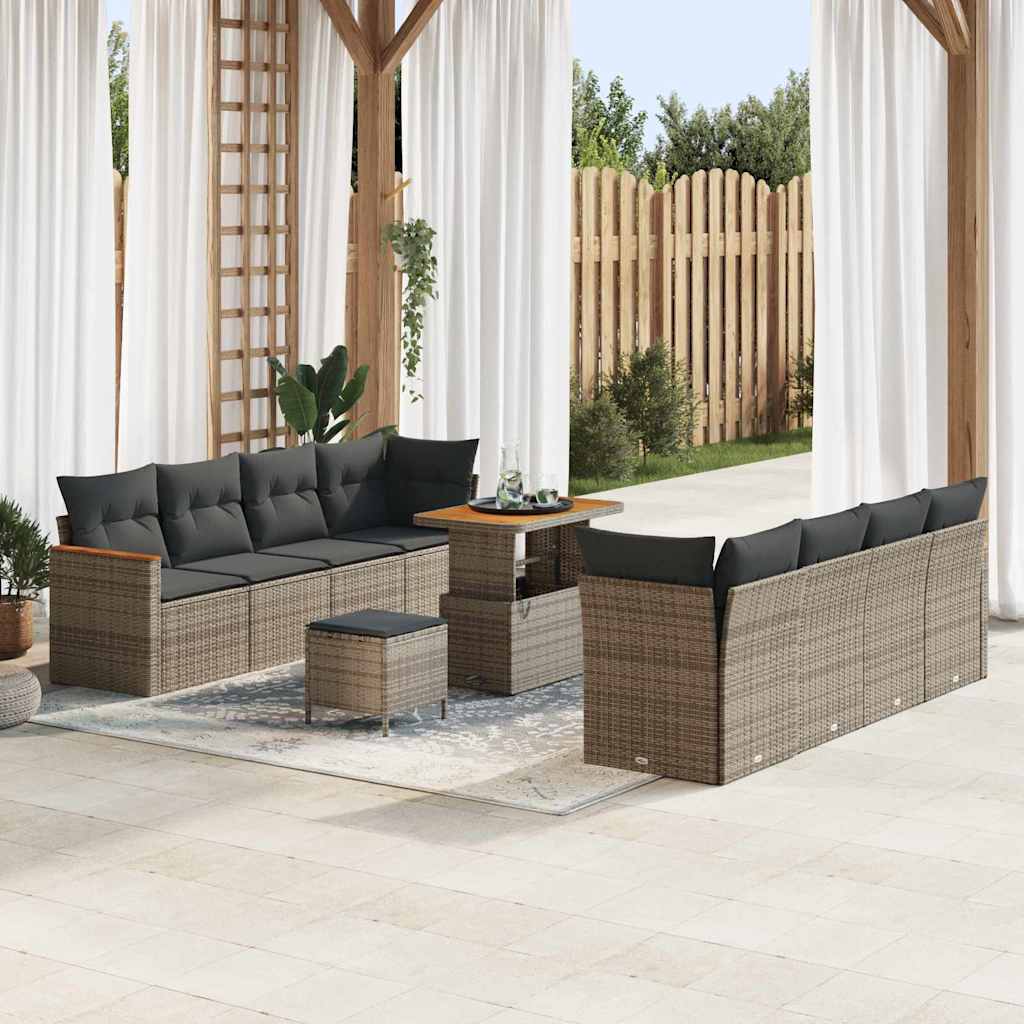 Gartensofa-set mit Kissen 12 pcs Grau Poly-Rattan