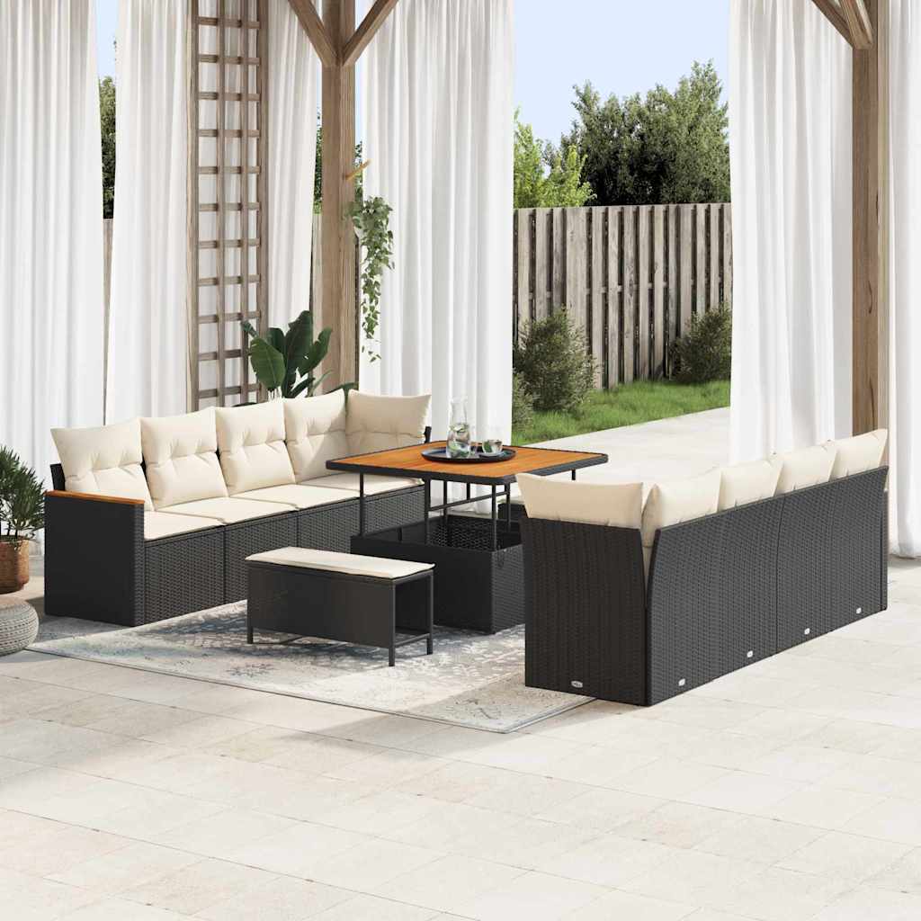 vidaXL Gartensofa-set mit Kissen 12 pcs Schwarz Poly-Rattan