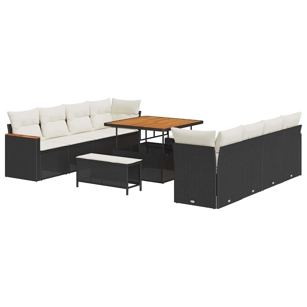 vidaXL Gartensofa-set mit Kissen 12 pcs Schwarz Poly-Rattan