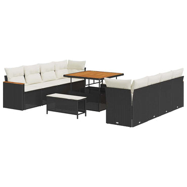 vidaXL Gartensofa-set mit Kissen 12 pcs Schwarz Poly-Rattan