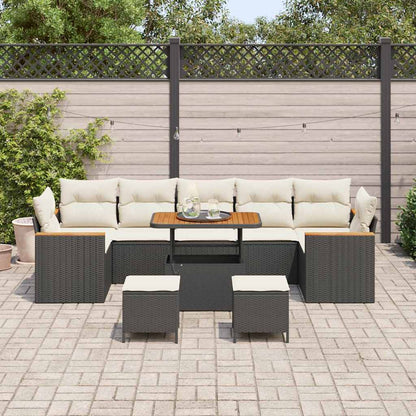 Gartensofa-set mit Kissen 10 pcs Schwarz Poly Rattan