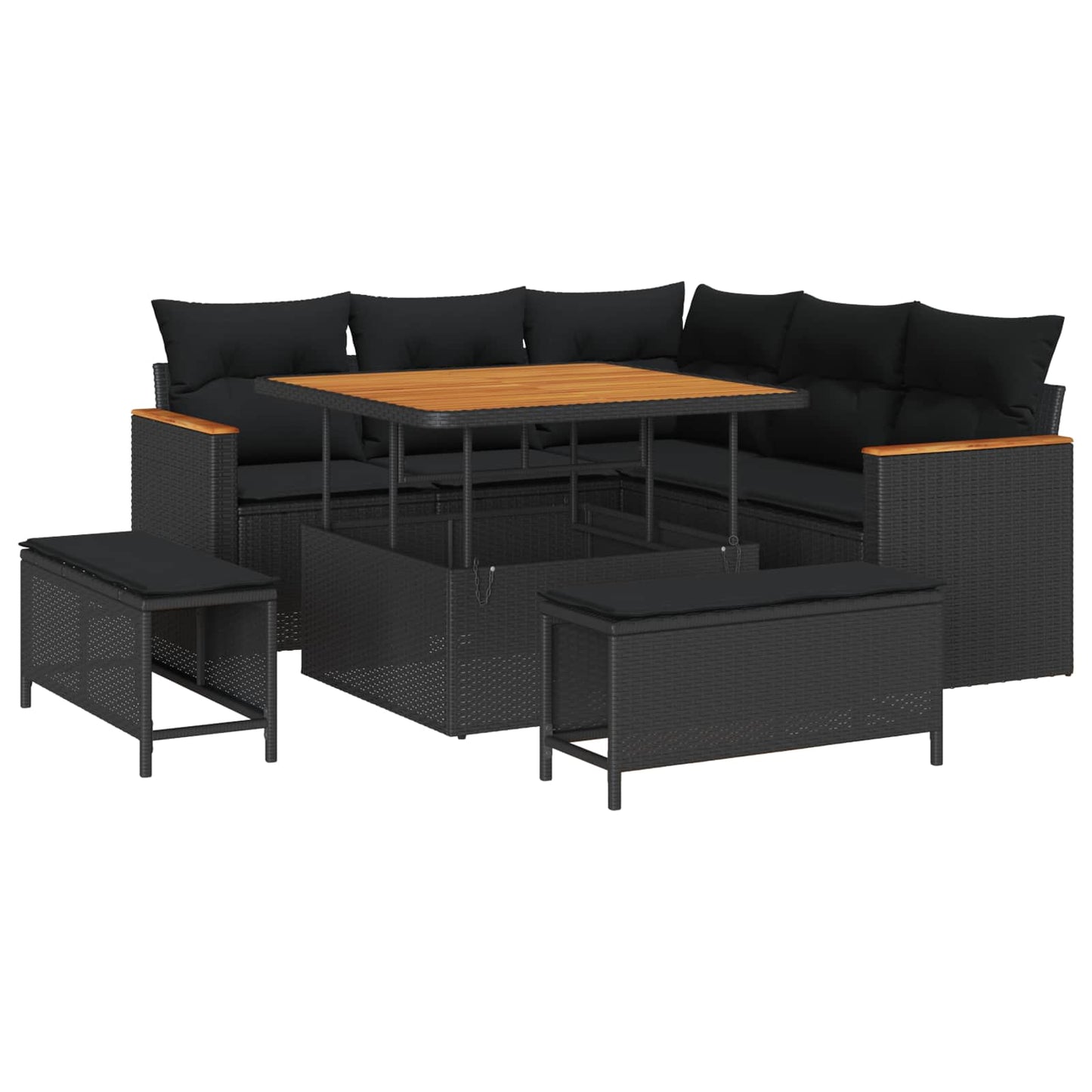 vidaXL Gartensofa-set mit Kissen 8 pcs Schwarz Poly Rattan
