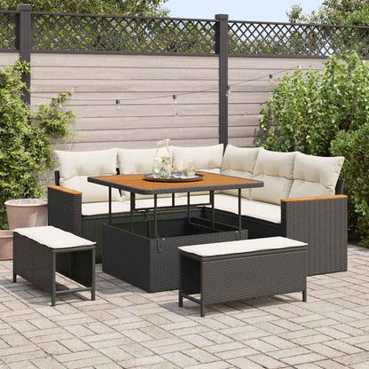 Gartensofa-set mit Kissen 8 pcs Schwarz Poly Rattan
