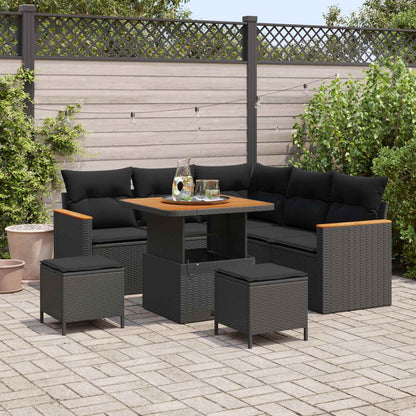 Gartensofa-set mit Kissen 8 pcs Schwarz Poly Rattan