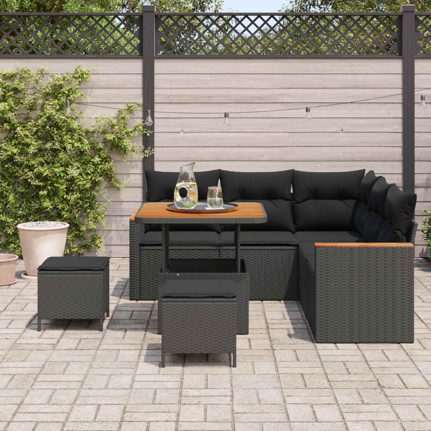Gartensofa-set mit Kissen 8 pcs Schwarz Poly Rattan