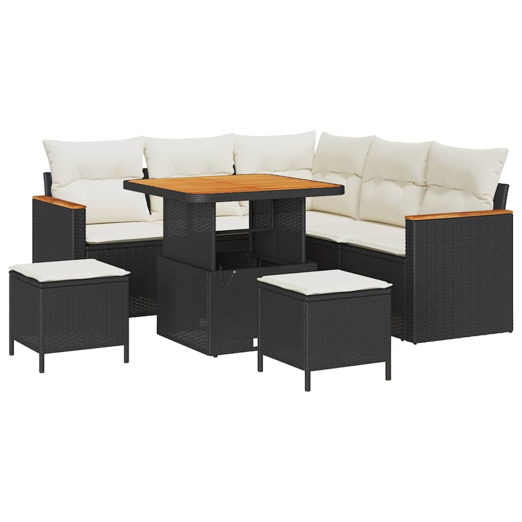 vidaXL Gartensofa-set mit Kissen 8 pcs Schwarz Poly Rattan