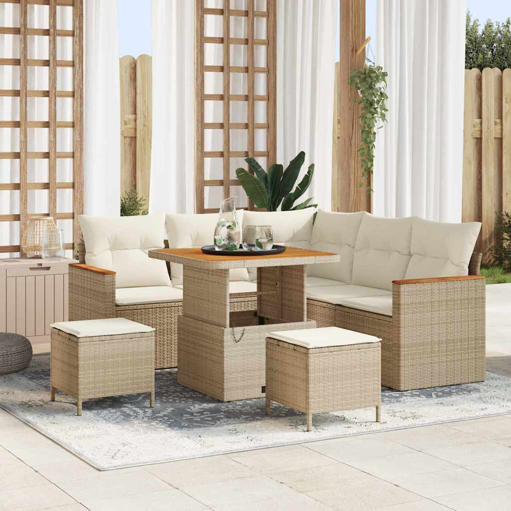 vidaXL Gartensofa-set mit Kissen 8 pcs Beige Poly Rattan