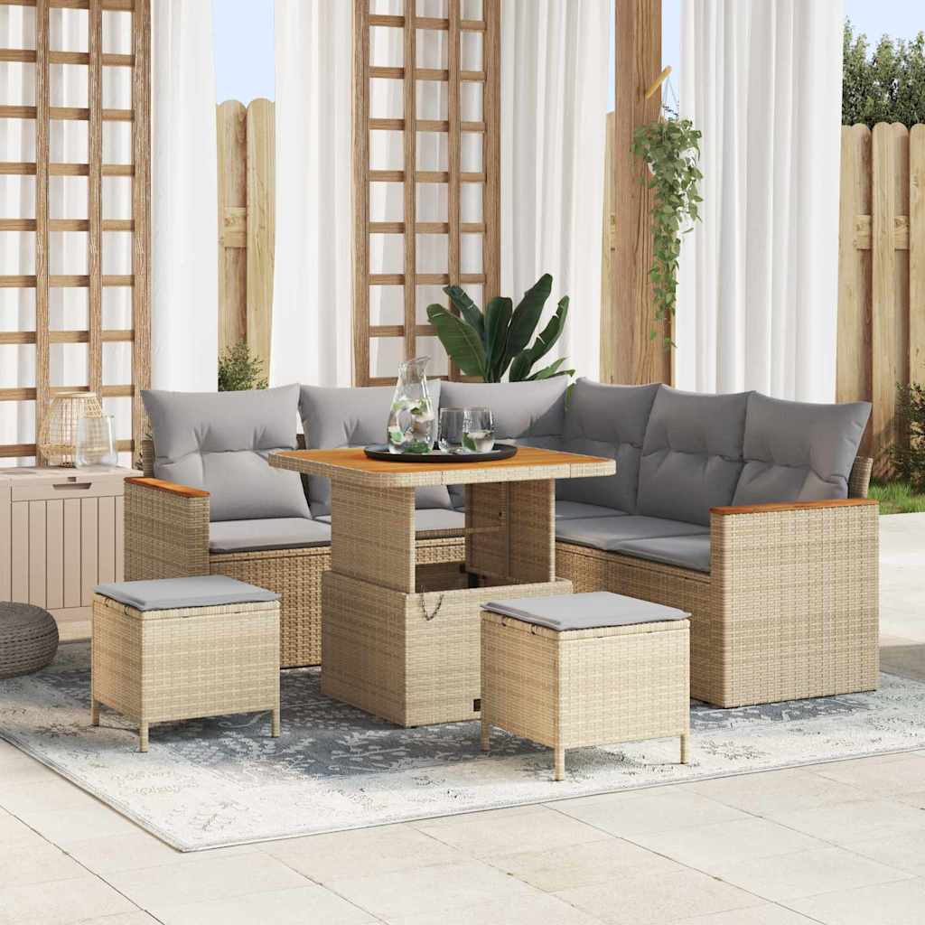 Gartensofa-set mit Kissen 8 pcs Beige Poly Rattan