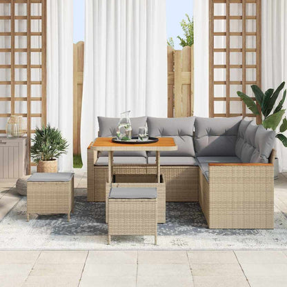 Gartensofa-set mit Kissen 8 pcs Beige Poly Rattan