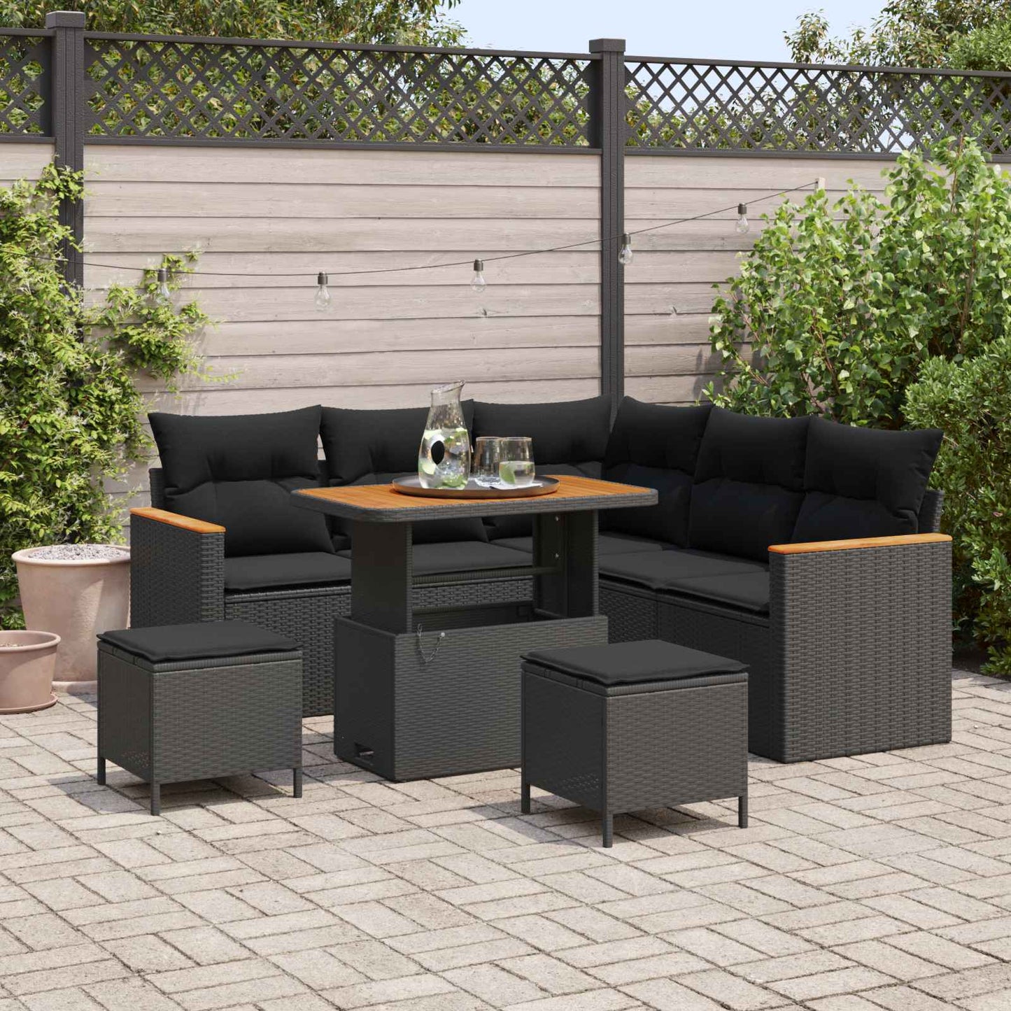 vidaXL Gartensofa-set mit Kissen 8 pcs Schwarz Poly Rattan