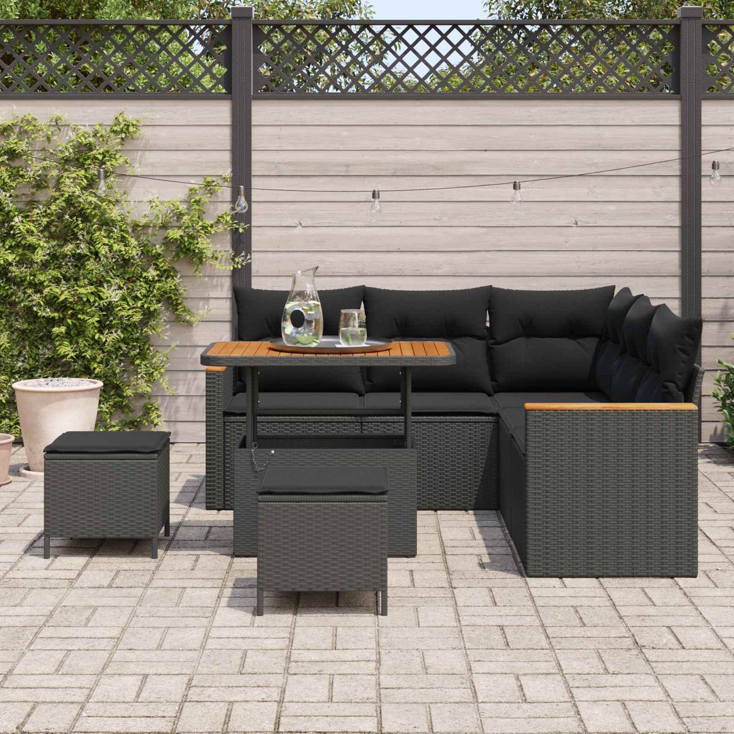 vidaXL Gartensofa-set mit Kissen 8 pcs Schwarz Poly Rattan