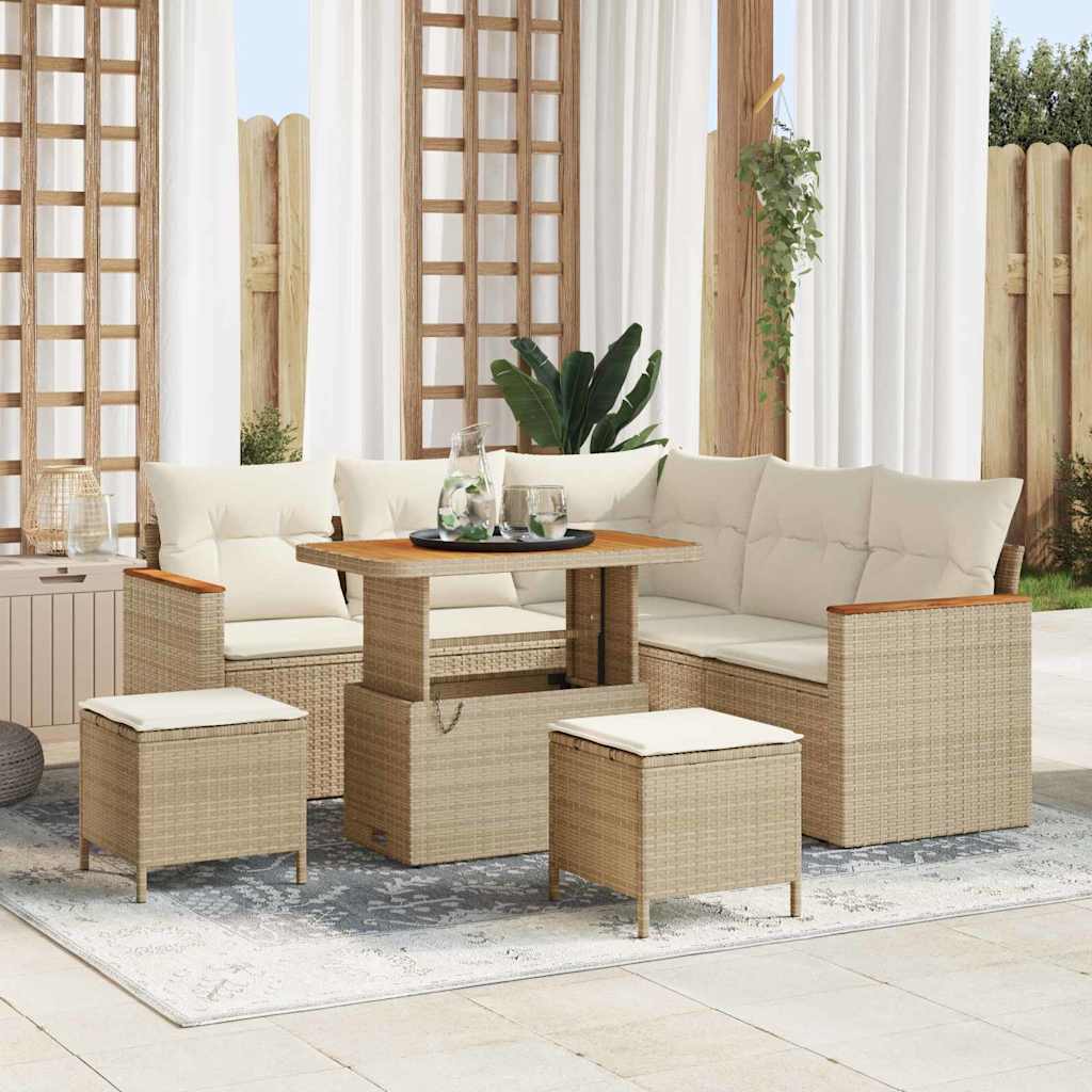 Gartensofa-set mit Kissen 8 pcs Beige Poly Rattan