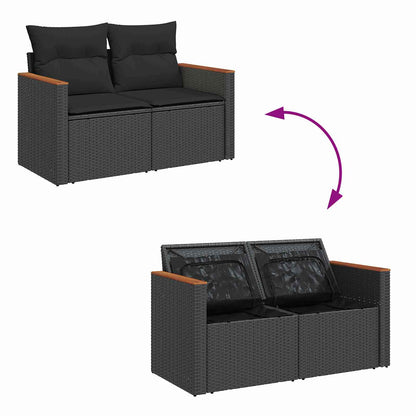 vidaXL Garten-Sofa-Set mit Kissen mit Speicher Schwarz Poly Rattan
