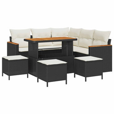 vidaXL Garten-Sofa-Set mit Kissen mit Speicher Schwarz Poly Rattan