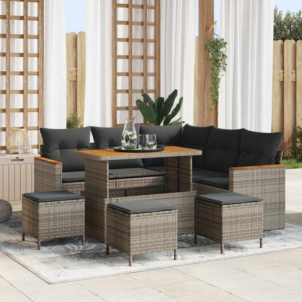 vidaXL Salon de jardin avec coussins et coffre de rangement, Gris, Résine tressée