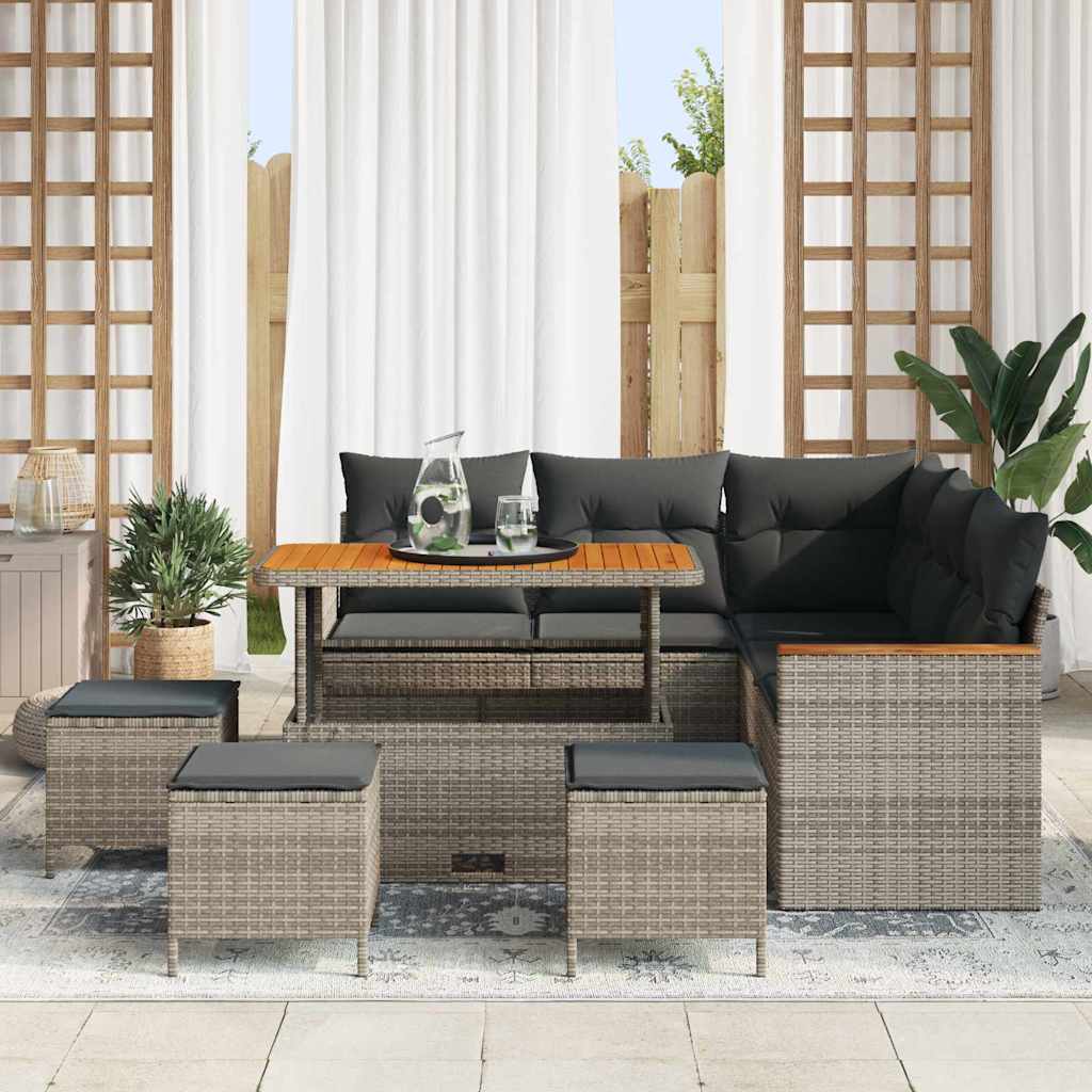 vidaXL Salon de jardin avec coussins et coffre de rangement, Gris, Résine tressée