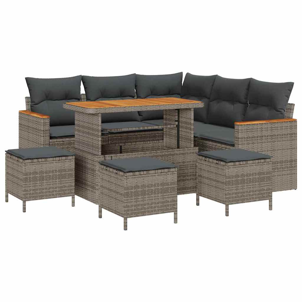 vidaXL Salon de jardin avec coussins et coffre de rangement, Gris, Résine tressée