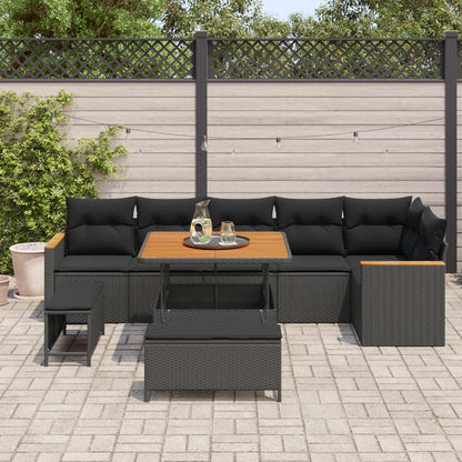 Gartensofa-set mit Kissen 9 pcs Schwarz Poly Rattan