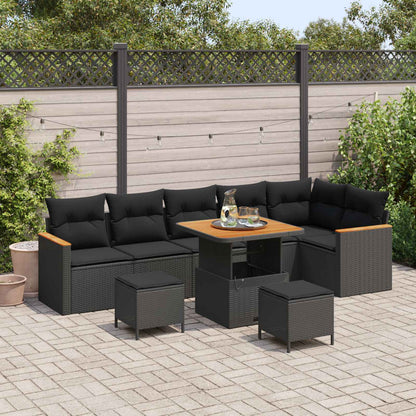 Gartensofa-set mit Kissen 9 pcs Schwarz Poly Rattan