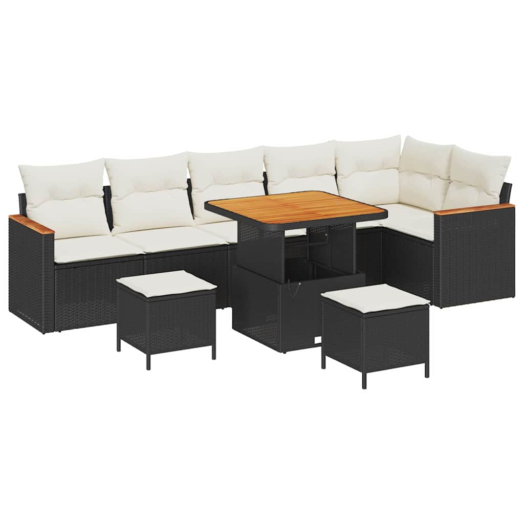 Gartensofa-set mit Kissen 9 pcs Schwarz Poly Rattan