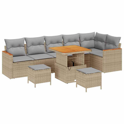 Gartensofa-set mit Kissen 9 pcs Beige Poly Rattan