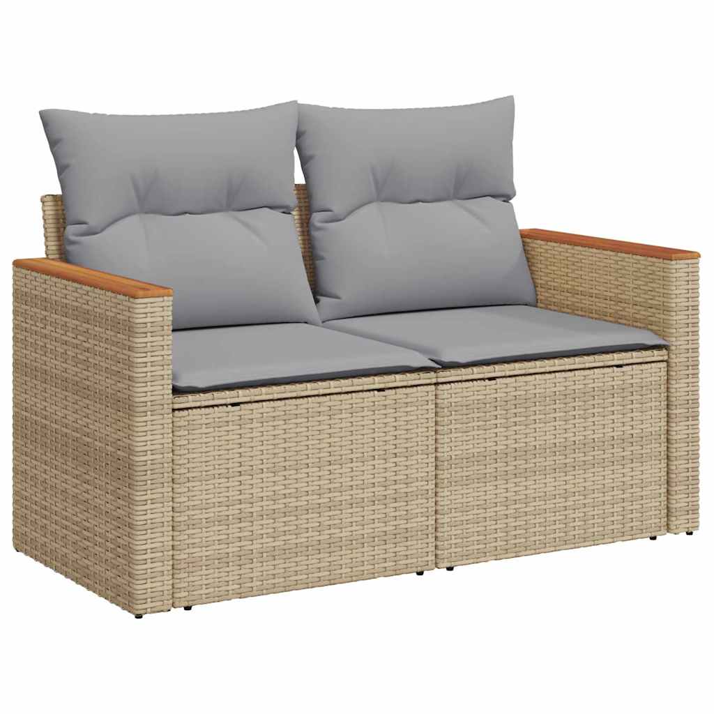 Gartensofa-set mit Kissen 9 pcs Beige Poly Rattan