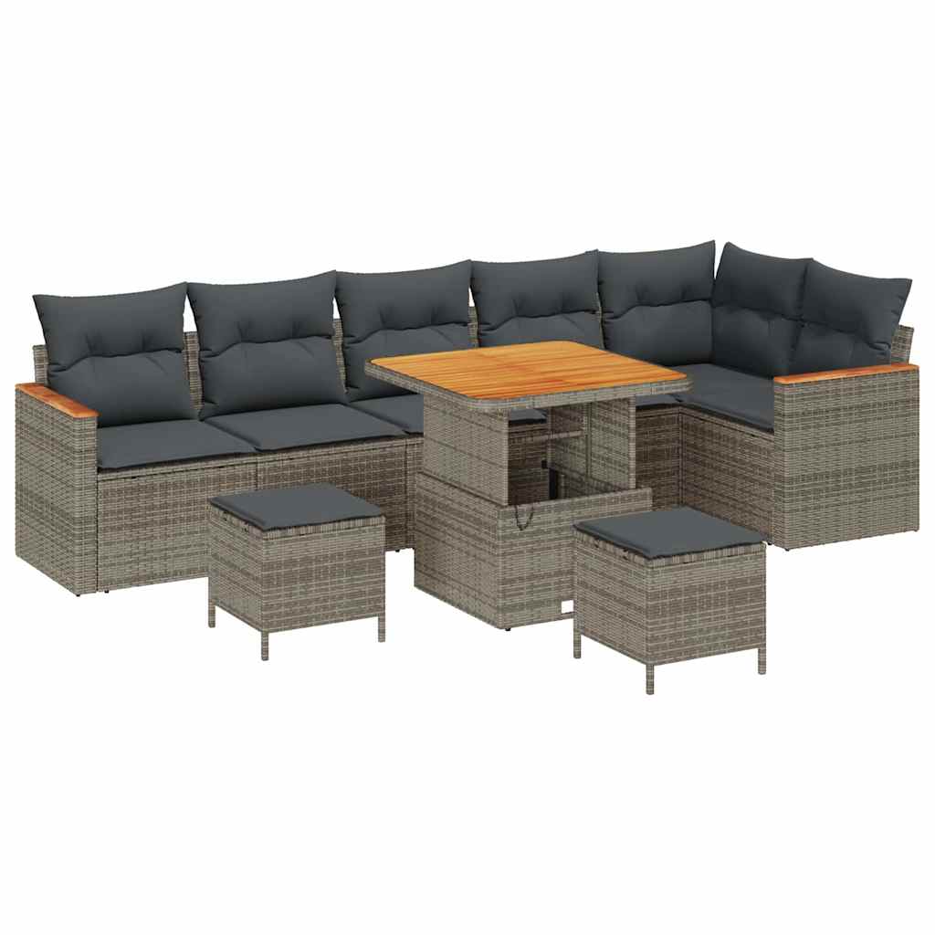 Gartensofa-set mit Kissen 9 pcs Grau Poly Rattan