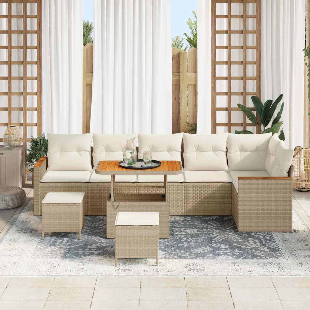 Garten-Sofa-Set mit Kissen mit Speicher Beige Poly Rattan