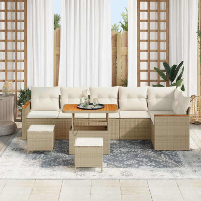 Garten-Sofa-Set mit Kissen mit Speicher Beige Poly Rattan