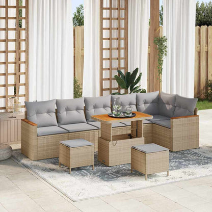 Garten-Sofa-Set mit Kissen mit Speicher Beige Poly Rattan