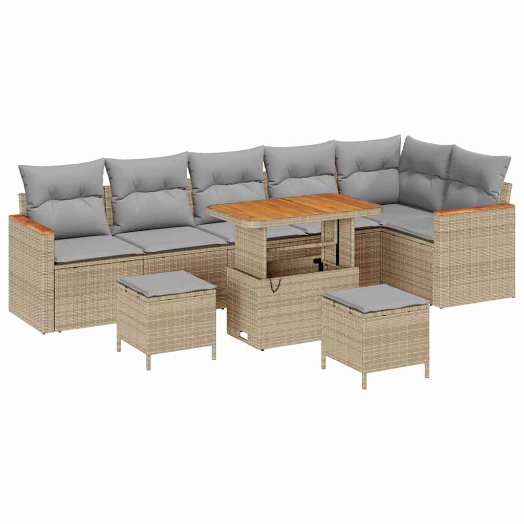 Garten-Sofa-Set mit Kissen mit Speicher Beige Poly Rattan