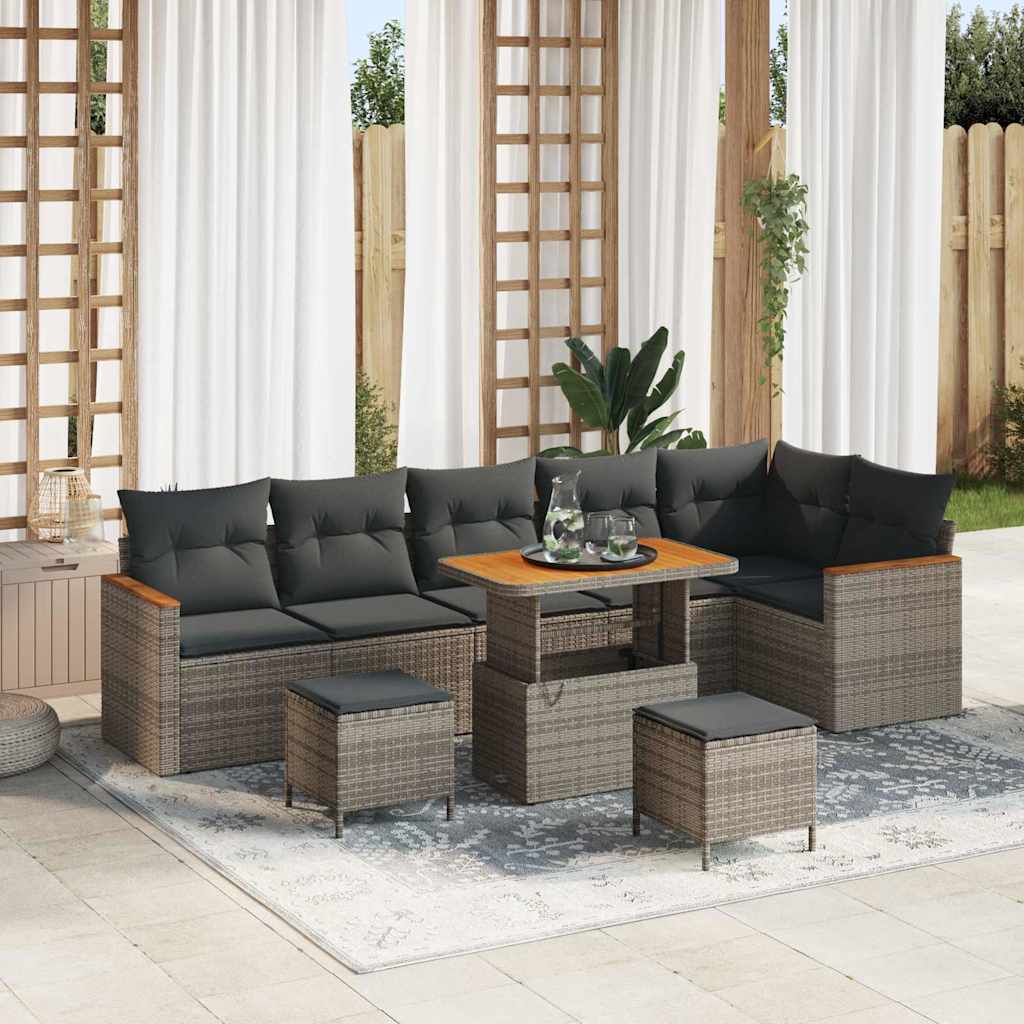 Garten-Sofa-Set mit Kissen mit Speicher Grau Poly Rattan