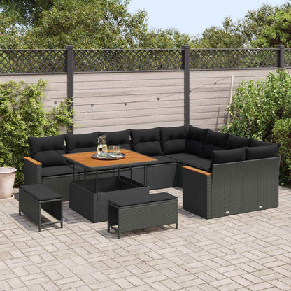 Gartensofa-set mit Kissen mit Kissen 12 pcs Schwarz Poly Rattan
