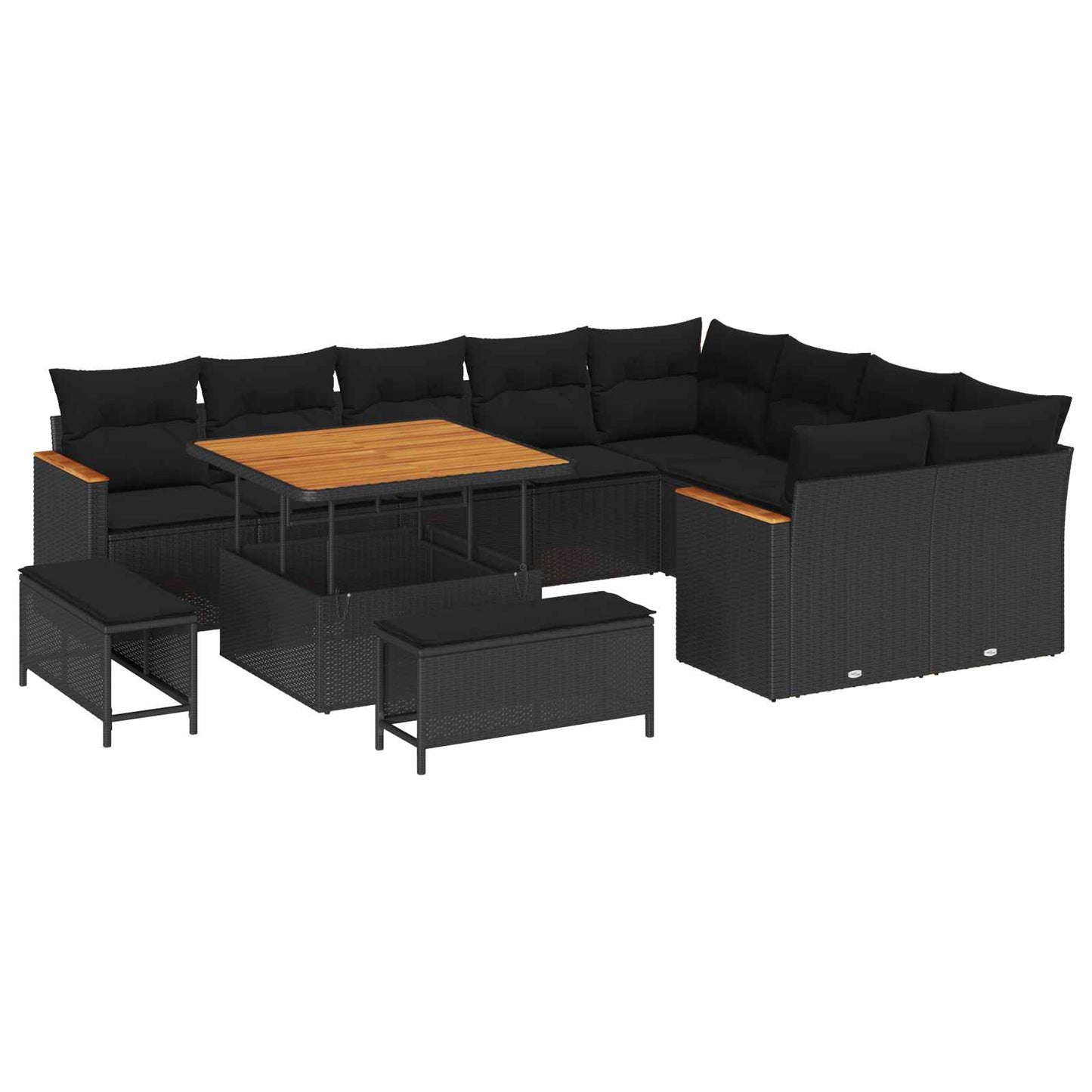 Gartensofa-set mit Kissen mit Kissen 12 pcs Schwarz Poly Rattan