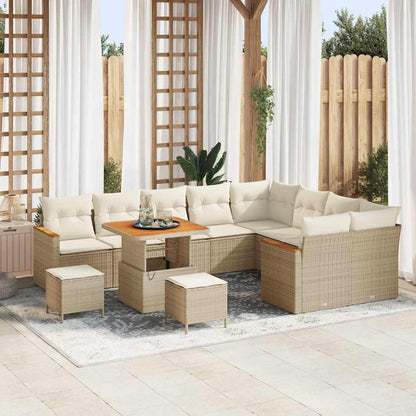 Gartensofa-set mit Kissen mit Speicher 12 pcs Beige Poly Rattan