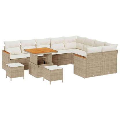 Gartensofa-set mit Kissen mit Speicher 12 pcs Beige Poly Rattan