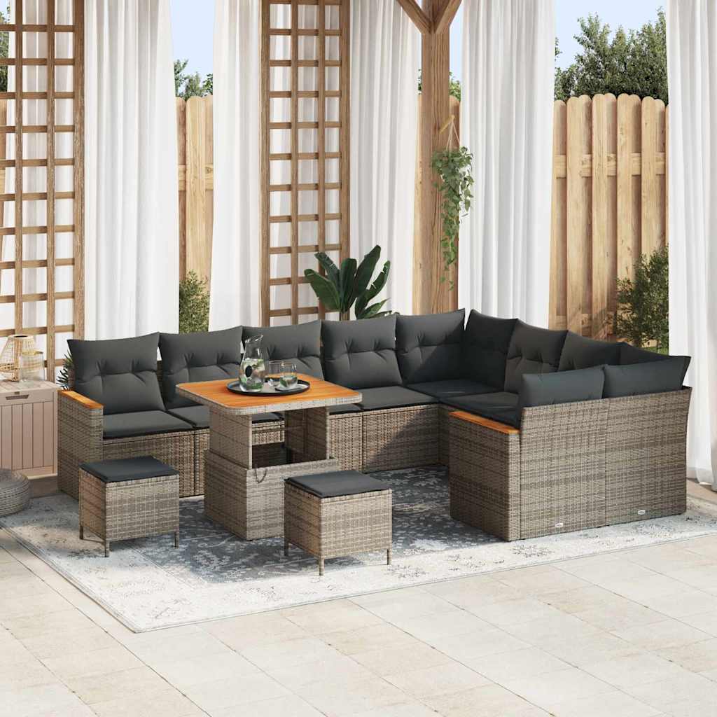 Gartensofa-set mit Kissen mit Speicher 12 pcs Grau Poly Rattan