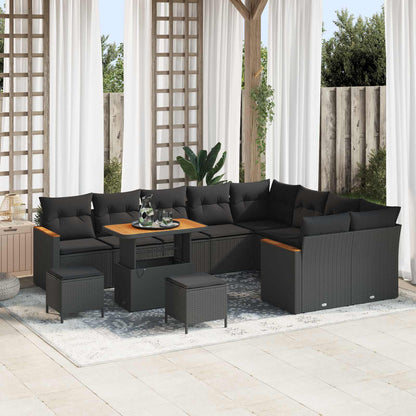 Gartensofa-set mit Kissen mit Kissen 12 pcs Schwarz Poly Rattan