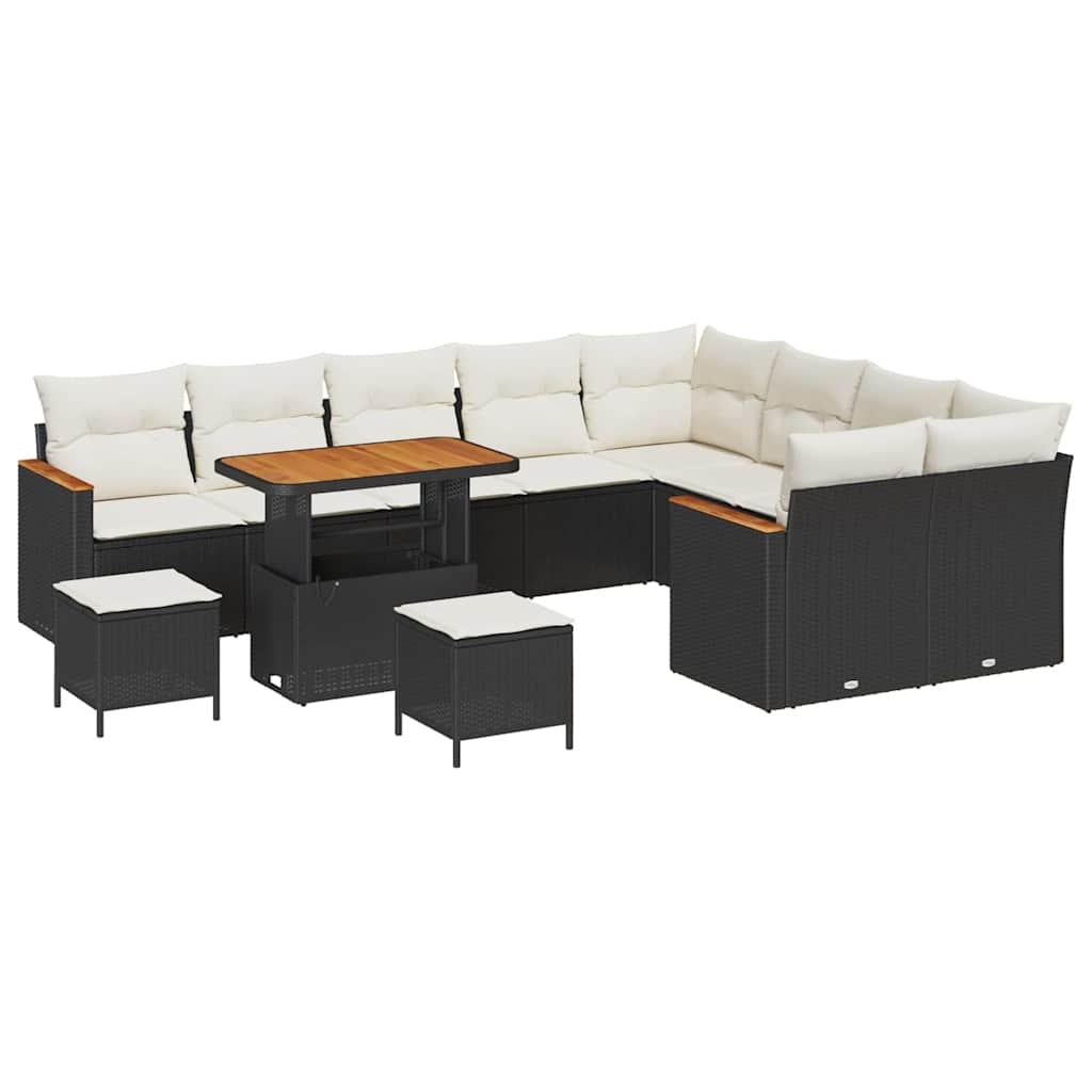 Gartensofa-set mit Kissen mit Kissen 12 pcs Schwarz Poly Rattan