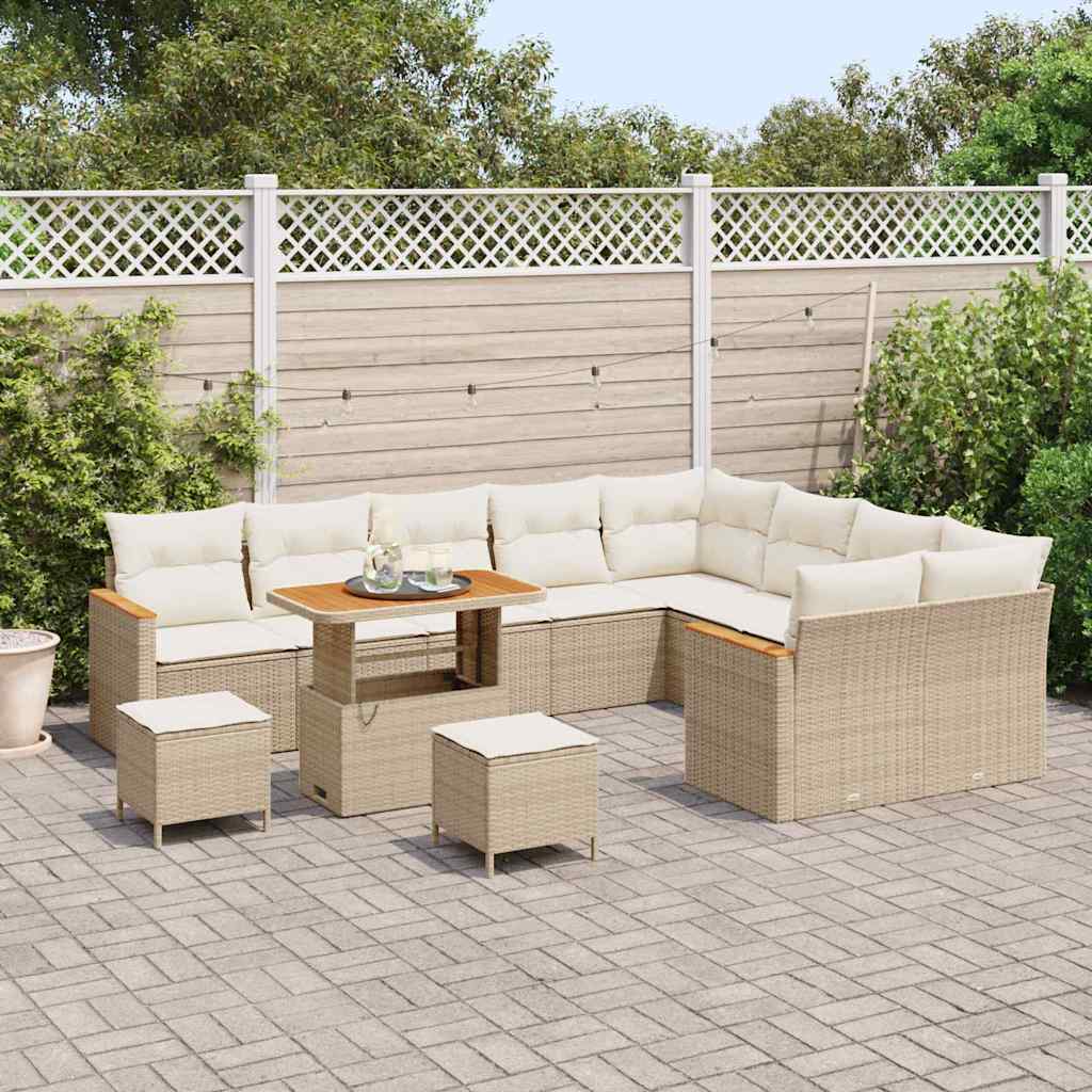 Gartensofa-set mit Kissen mit Speicher 12 pcs Beige Poly Rattan