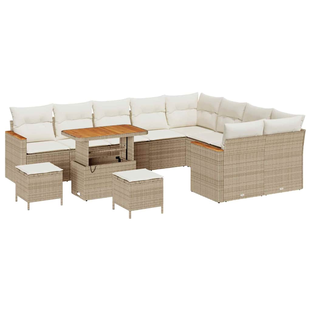 Gartensofa-set mit Kissen mit Speicher 12 pcs Beige Poly Rattan