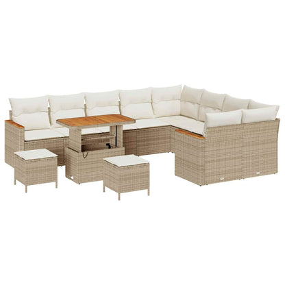 Gartensofa-set mit Kissen mit Speicher 12 pcs Beige Poly Rattan