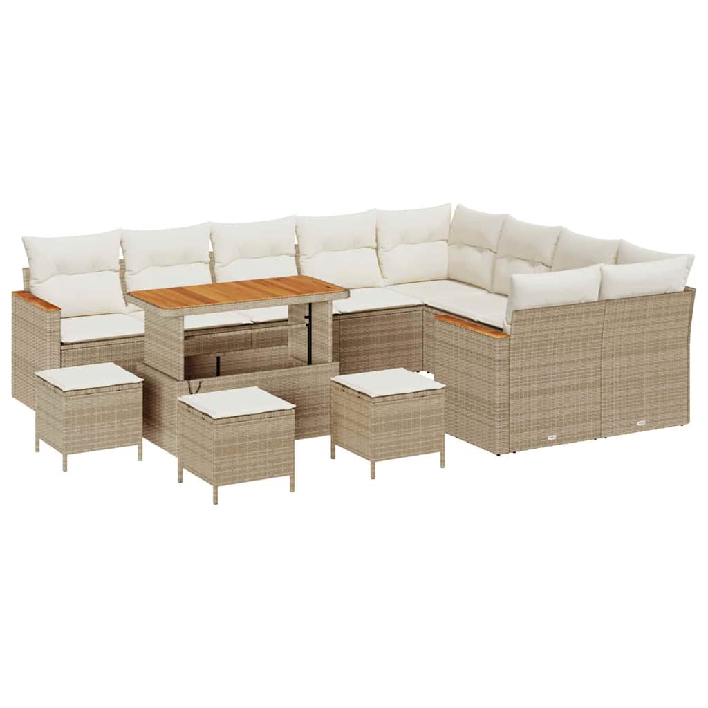 Gartensofa-set mit Kissen mit Speicher 13 pcs Beige Poly Rattan