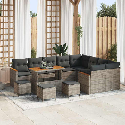 Gartensofa-set mit Kissen mit Speicher 13 pcs Grau Poly Rattan