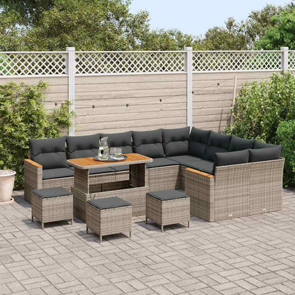 Gartensofa-set mit Kissen mit Speicher 13 pcs Grau Poly Rattan